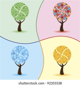 Art trees four seasons. Spring, summer, autumn, winter.