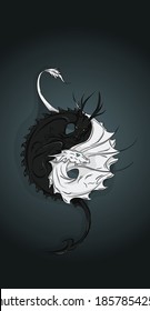 Art two dragons black and white