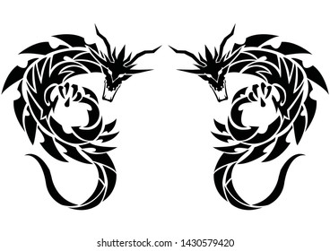 Art of two dragons.Tribal dragons for tattoo.