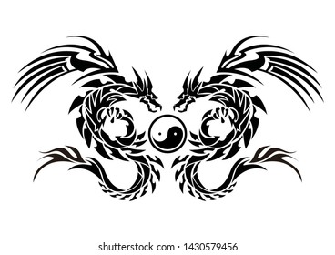 Art of two dragons.Tribal dragons for tattoo.