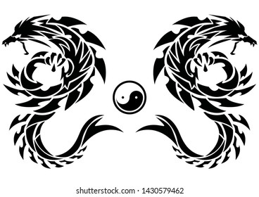 Art of two dragons.Tribal dragons for tattoo.