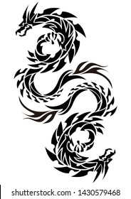 Art of two dragons.Tribal dragons for tattoo.