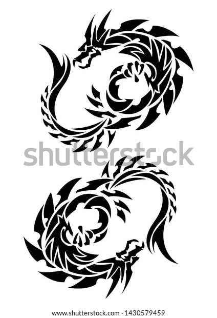 Art of two\
dragons.Tribal dragons for\
tattoo.