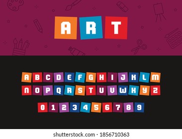 Art type Colorful alphabet from A to Z letters and numbers set for creating Typography vector logo. Rainbow color