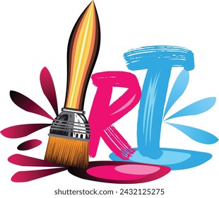 Art typography logo, Illustration of brush and paint, Creative art letter typography logo made with paint brush and Blue , Red and Black gradient color.
