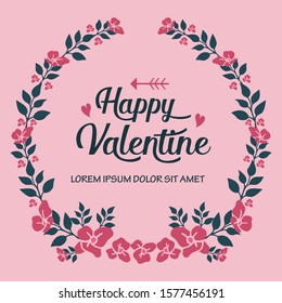 Art unique of pink wreath frame, for various card of happy valentine. Vector
