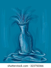 Art Vase, Sketch, Blue Artwork (Vector Art)