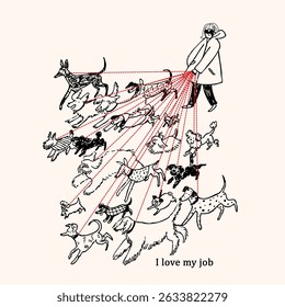 art vector brush woman dog walker cute  hand drawn puppy kidden cat dog hotdog hand drawn dog types  sun bath animal slogan typography lazy cute animal
