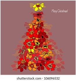 árbol de navidad vectorial de arte de flores rojas y doradas en el fondo con espacio para texto