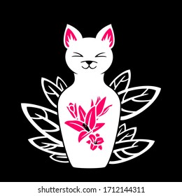 Art vector colorful illustration with a beautiful cat and flowers. Works of art to decorate your interior and to use in your unique design