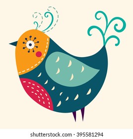 Art vector colorful illustration with beautiful bird