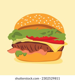 art vector design. logo, icon, sign, illustration template and hamburger on a yellow background and Burger Vector Illustration design and chicken burger design fast food vector a yellow background 
