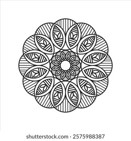 Art vector easy mandala black and white round outline mandala coloring pages for color adults and kids.