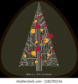 Art vector graphic illustration of digital Christmas tree made using lines mesh as branches. Holidays and merry Christmas idea. Technology and nature interaction metaphor.