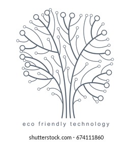 Art vector graphic illustration of modern digital tree, technology innovation abstract design. Renewable resources idea.