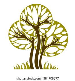 Art vector graphic illustration of tree, season concept, can be used as design symbol on ecology and nature theme.
