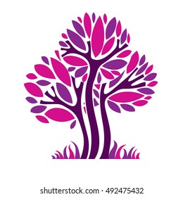 Art vector graphic illustration of tree, season concept, can be used as design symbol on ecology and nature theme.