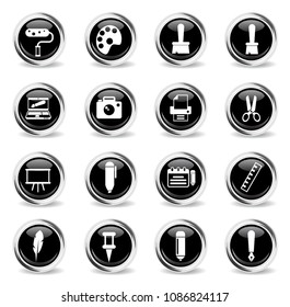 art vector icons - black round chrome buttons