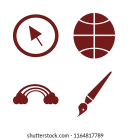 art vector icons set. with rainbow, cursor, brush and basketball ball in set