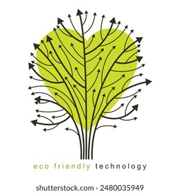 Vektorillustration des Digitalbaums in Form eines liebenden Herzens, der aus Gitterlinien und Pfeilen als Äste besteht. In: Natur Resources Technology Concept.