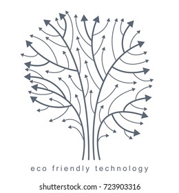 Art vector illustration of digital tree made using lines mesh and arrows as branches. Eco friendly technology concept.