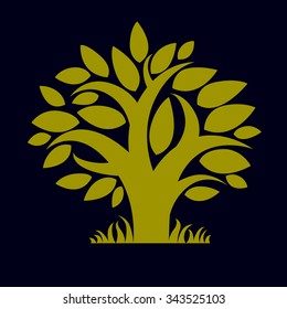 Art vector illustration of tree with green leaves, spring season, can be used as symbol on ecology theme.