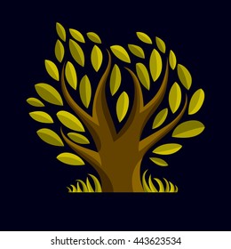 Art vector illustration of tree with green leaves, spring season, can be used as symbol on ecology theme.