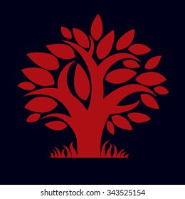 Art vector illustration of tree with red leaves, autumn season, can be used as symbol on ecology and nature theme.