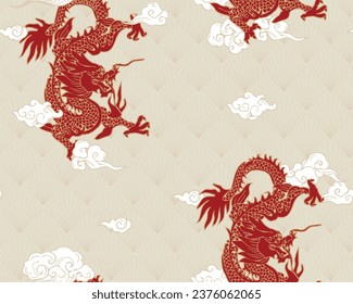 Vector de arte repite dragón de tela chino
