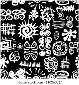 art vector seamless pattern, vintage, incas stylized monochrome background in black and white colors, vector

