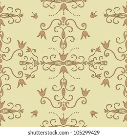 Art vector seamless retro floral pattern on bright beige background