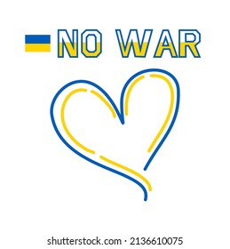 art vector theme no war and heart in lines in blue and yellow colors