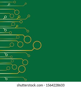 Art of vector of yellow and white gradient of circuit pattern and green background.