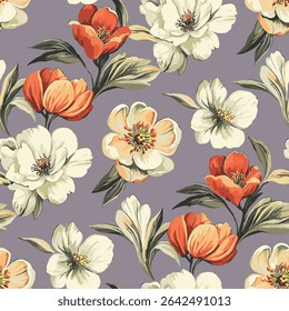 art vintage abstract floral allover pattern warm colors