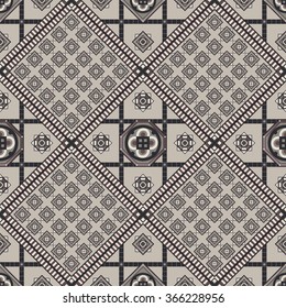 Art vintage abstract seamless pattern or texture (background). Ethnic geometric print. Suitable for tile, fabric, cloth design, wallpaper, wrapping. Vector illustration.