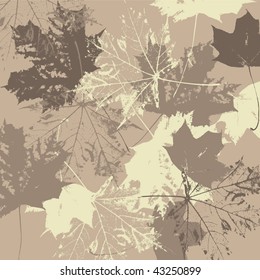 art vintage autumn leaves pattern, monochrome vector background in beige, brown and white colors