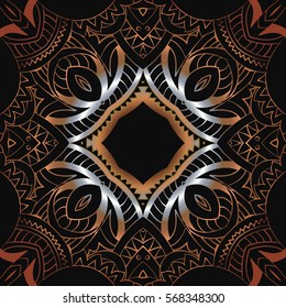 art vintage damask pattern openwork in bronze on a black background