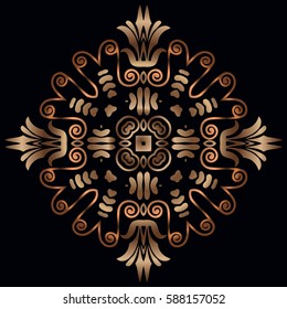 art vintage damask pattern openwork in bronze on a black background