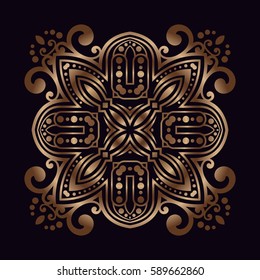 art vintage damask pattern openwork in bronze on a black background