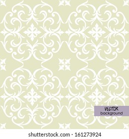 art vintage damask seamless pattern, white ornament on beige background in vector; #6 of collection