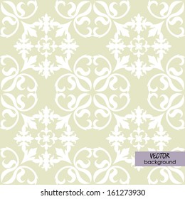 art vintage damask seamless pattern, white ornament on beige background in vector; #5 of collection