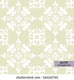 art vintage damask seamless pattern, white ornament on beige background in vector; #12 of collection
