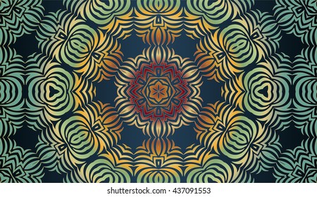 art vintage damask seamless pattern background in golden yellow, brown and green colors