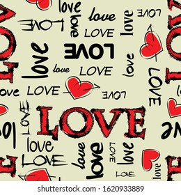 art vintage letter pattern background for Valentine day with word love in black and red colors