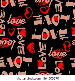 fondo artístico vintage del patrón de letras para el día de San Valentín con amor de palabra en rosa, negro y rojo.