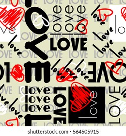 art vintage letter pattern background for Valentine day with word love in black, white and red colors