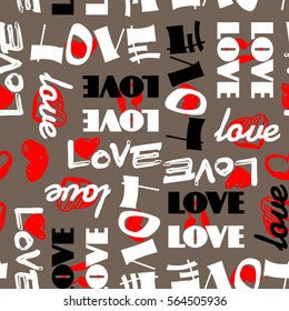 art vintage letter pattern background for Valentine day with word love in brown, black, white and red colors