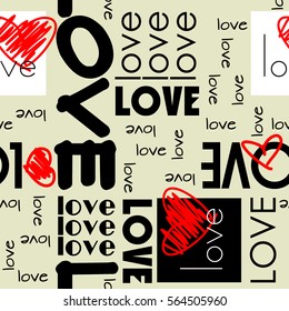art vintage letter pattern background for Valentine day with word love in black, white and red colors