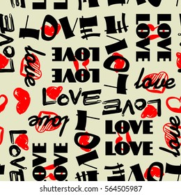 Art Vintage-Buchstaben Muster Hintergrund für Valentinstag mit Wortliebe in Schwarz, Beige und Rot