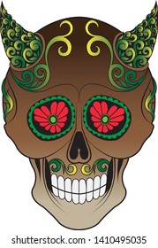 Art Vintage mix Devil Skull. Hand drawing and make graphic vector.